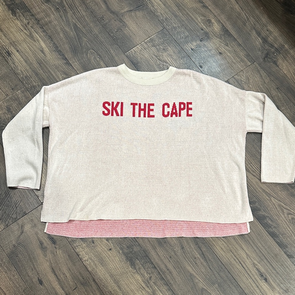 SKI THE CAPE Après Sweater MADE IN USA Size Large Cream & Red